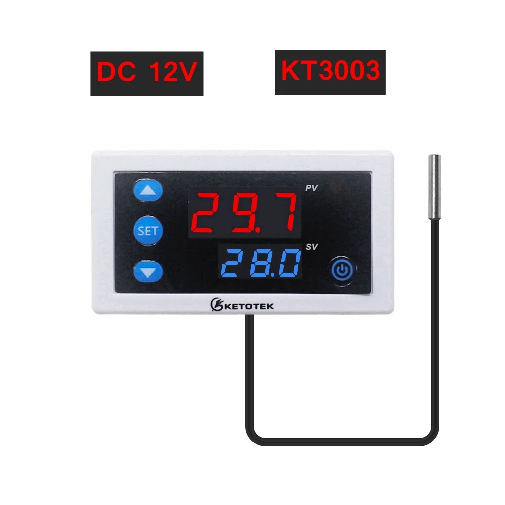 KT3003 DC 12V Цифровой регулятор термостата 10 А реле контроля температуры Лер светодиодный дисплей Отопление охлаждение управление переключатель Термостат инструменты - Цвет: KT3003 DC 12V