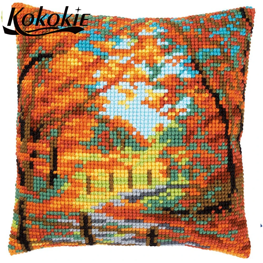 

DIY cushion embroidered mat autumn scenic throw pillow case cross stitch kit accessories For handmade Embroider Needlework kits