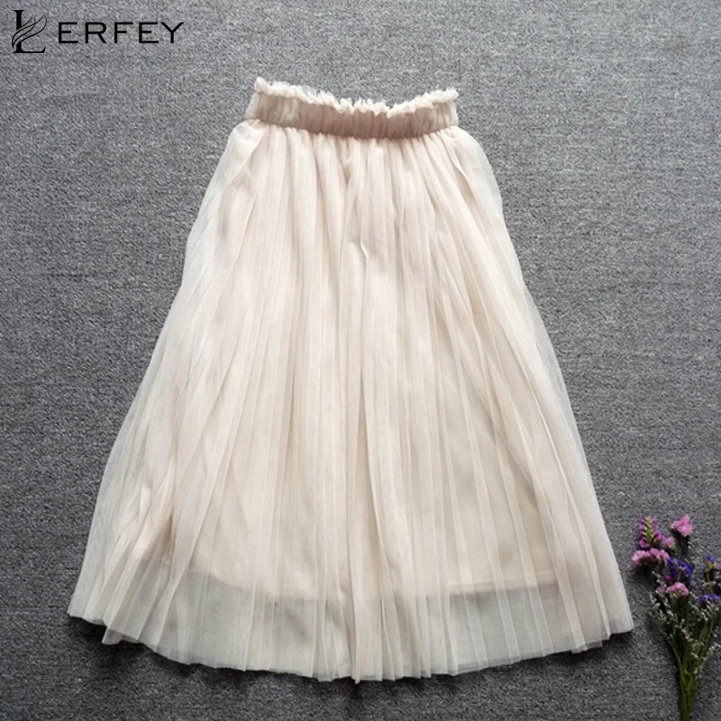 Осенне зимние женские юбки LERFEY с высокой талией плиссированная сетчатая