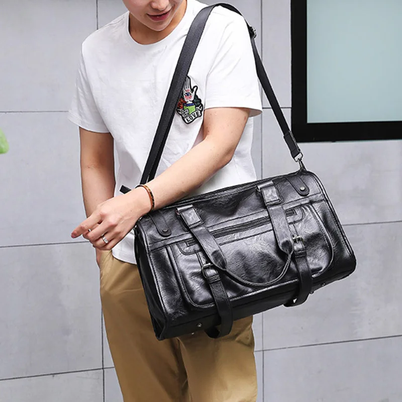 

Wellvo High Quality PU Leather Business Duffels Men Handbags Fashion Solid Travel Cubes For Male Women Travel Luggag Bag XA12ZC