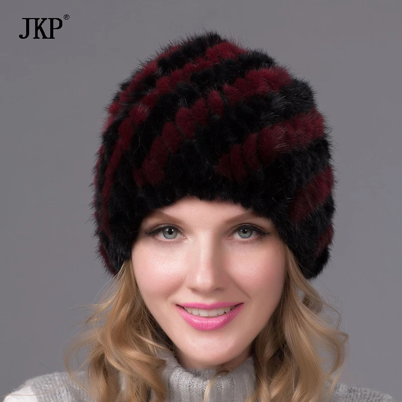Женская зимняя шапка JKP с подкладкой из натуральной кожи новая женская вязаная и
