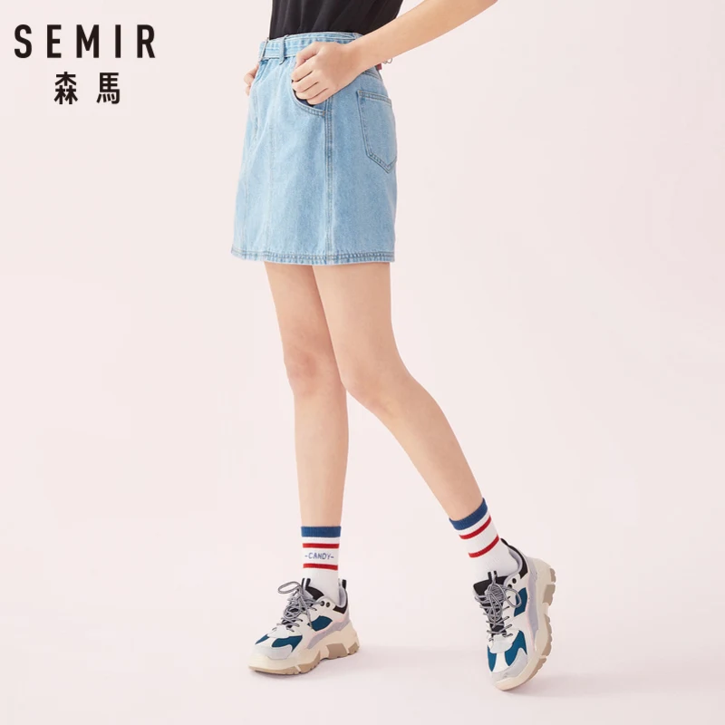 SEMIR женская джинсовая юбка трапециевидной формы со съемной пряжкой на ремешке 100%