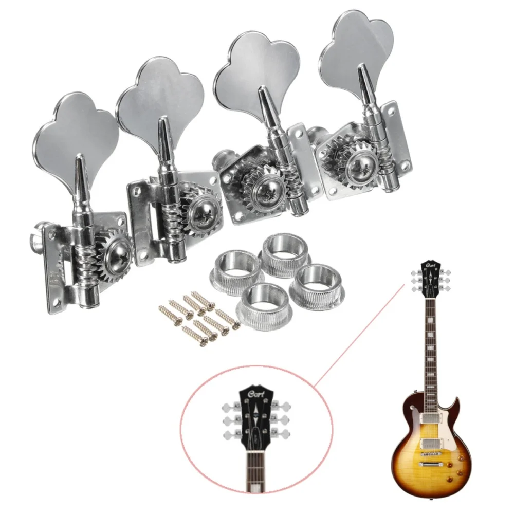 4pcs Chrome Bass Guitar Machine Heads Knobs Tuners Tuning Pegs Parts | Спорт и развлечения