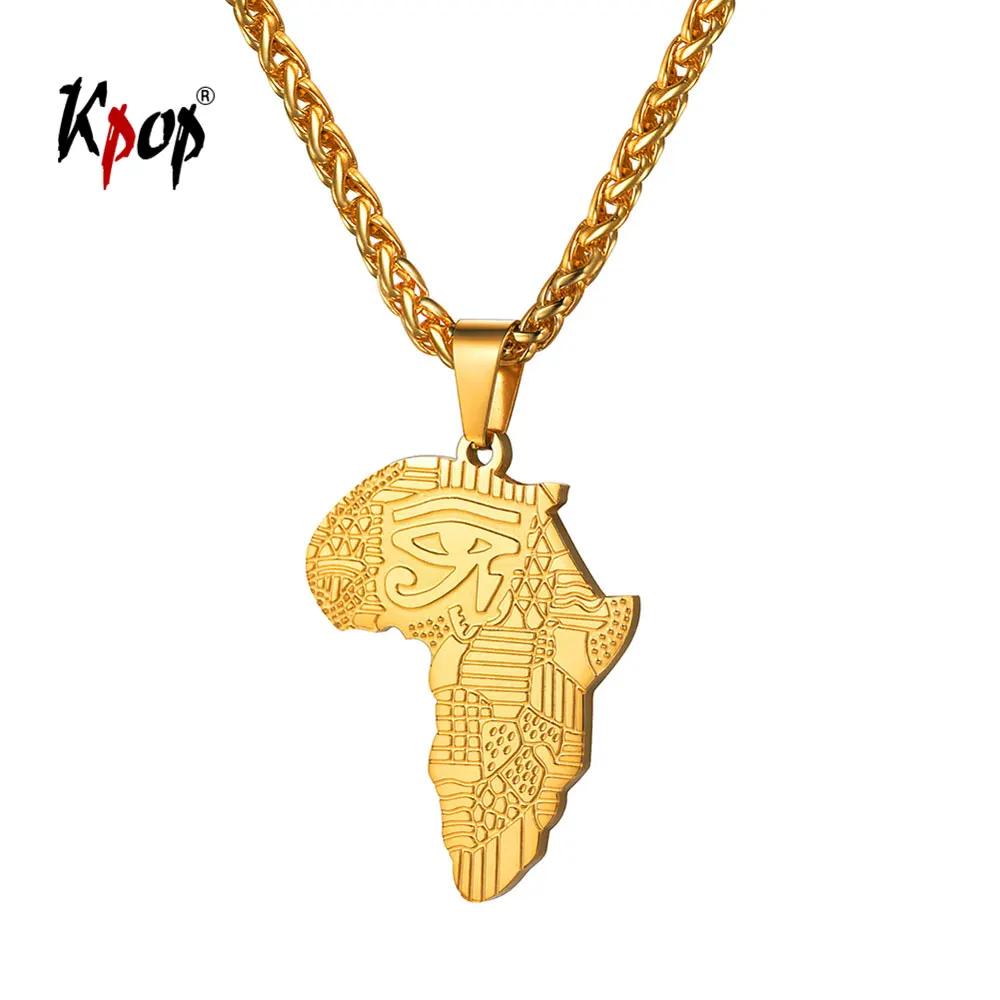 

Kpop Map of African Pendants Stainless Steel Gold/Silver Color Women/Men Egyptian Eye of Horus Necklace GP375