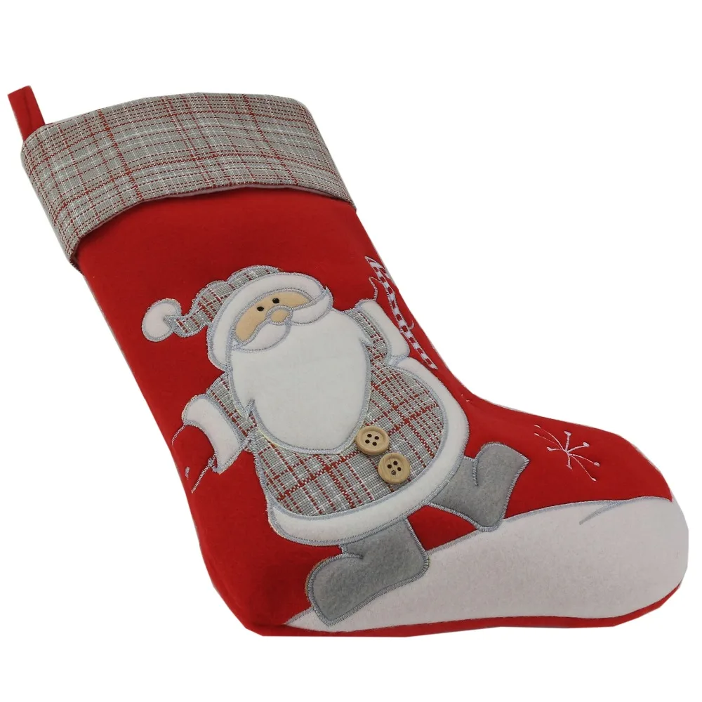 Free Shipping Lovely Christmas Stockings Set of 3 Santa Snowman Reindeer Xmas Character 3D Plush Hanging Tag Knit Border | Игрушки и
