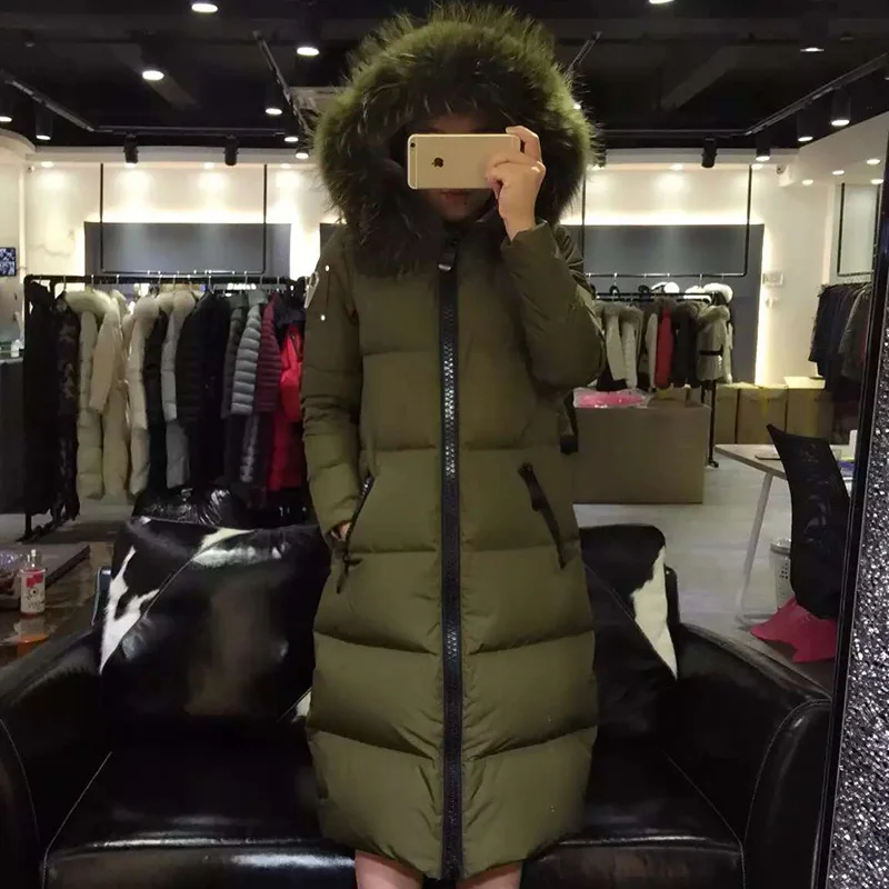 Женская зимняя куртка с капюшоном и мехом енота средней длины|coat down|coats coatscoat padded |