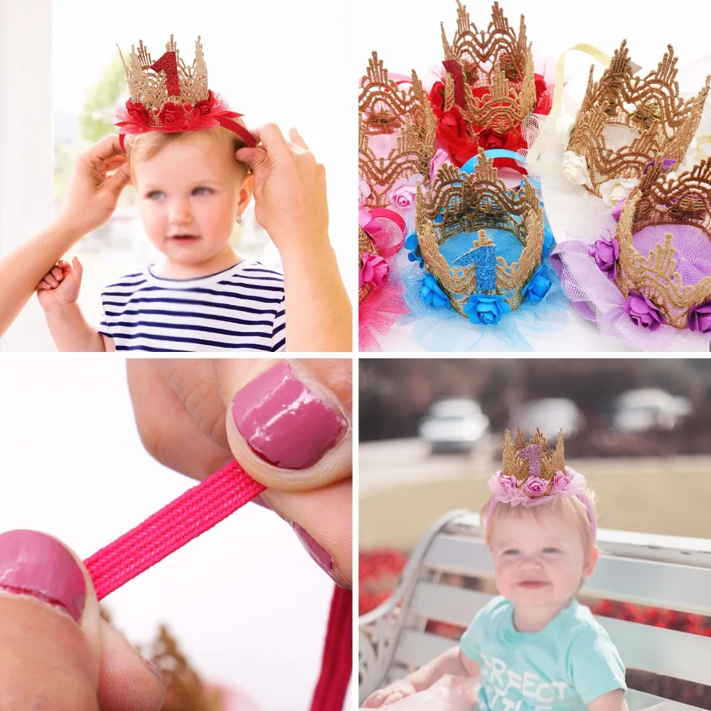 

Newborn Baby First Birthday Infant Toddler Party Hair Band kids boy and girl one years old crown hat party DIY decorations