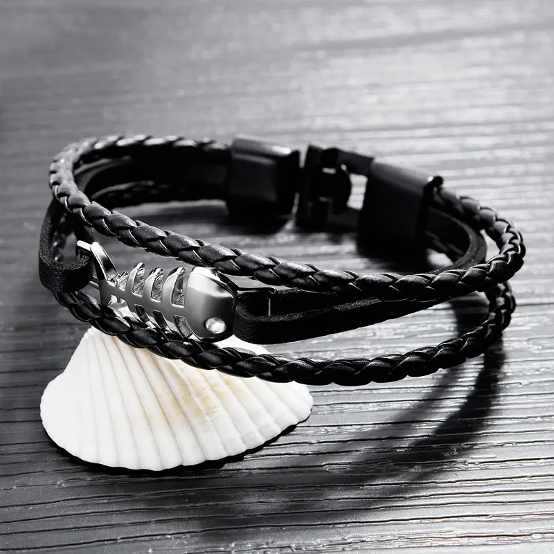 Браслет из кожи рыбьей кости многослойные мужские браслеты 2018 ювелирные изделия