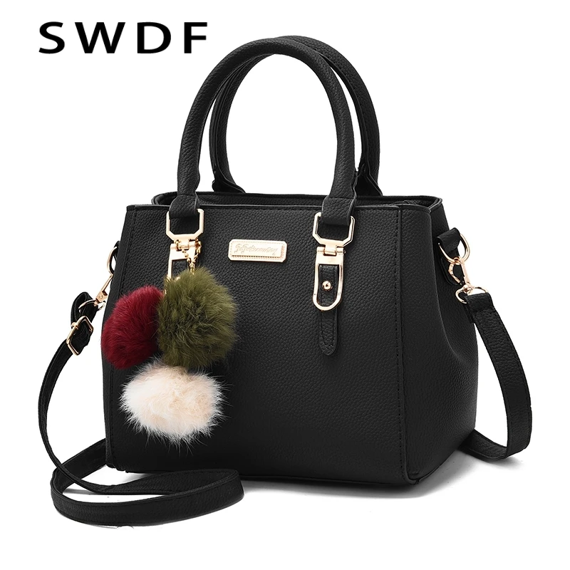 

SWDF Brand Women Hairball Ornaments Totes Solid Sequined Handbag Hot Sale Party Purse Ladies Messenger Crossbody Shoulder Bags