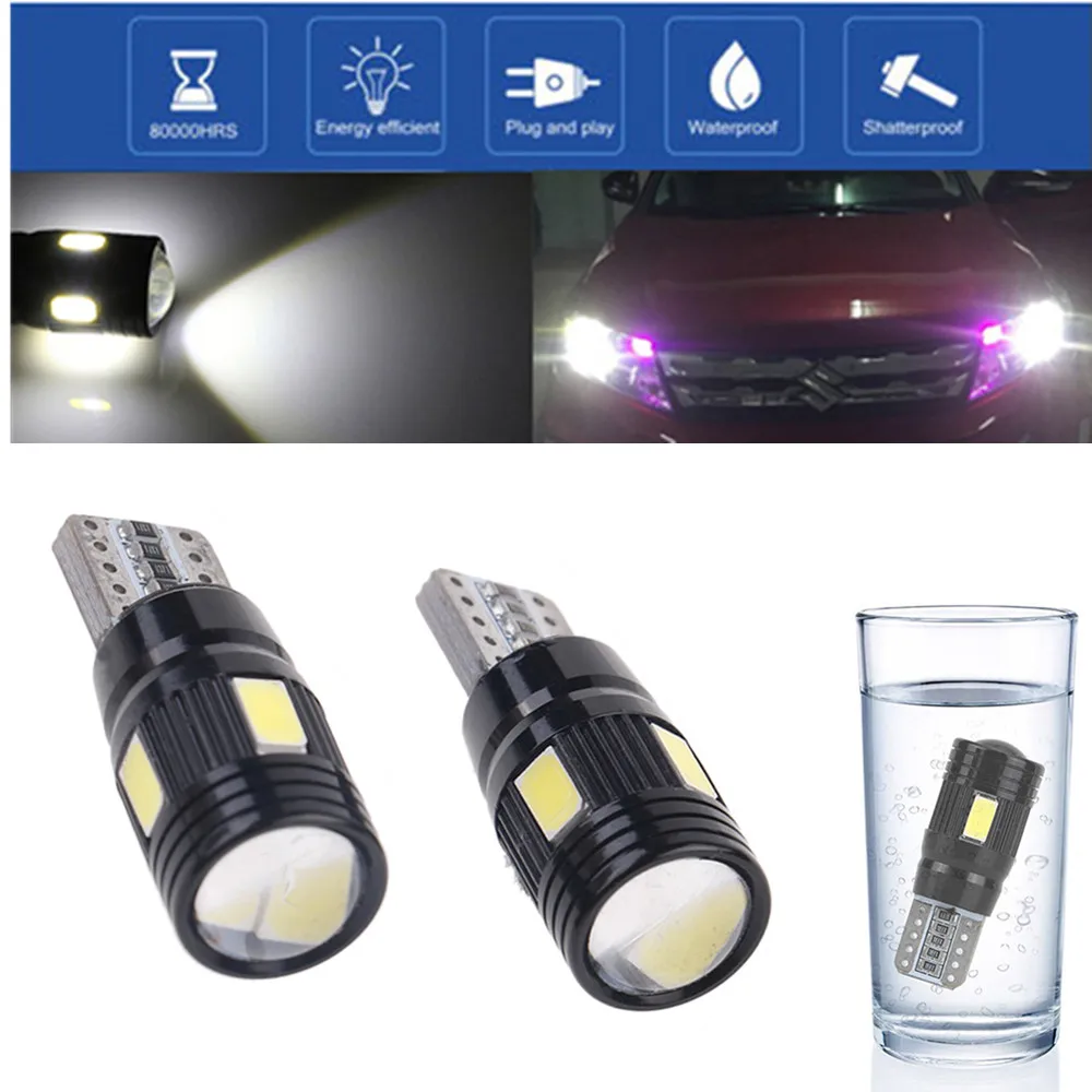 2 шт. T10 светодиодный светильник 5730 6SMD ошибок 12V светодиодные W5W 168 194 объектив 6000K