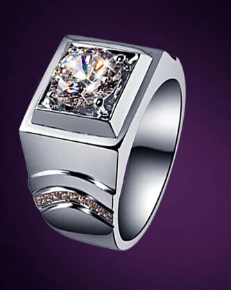 Чистое 18K Белое Золото мужское Ювелирное кольцо 2CT Сертифицированный муассант с