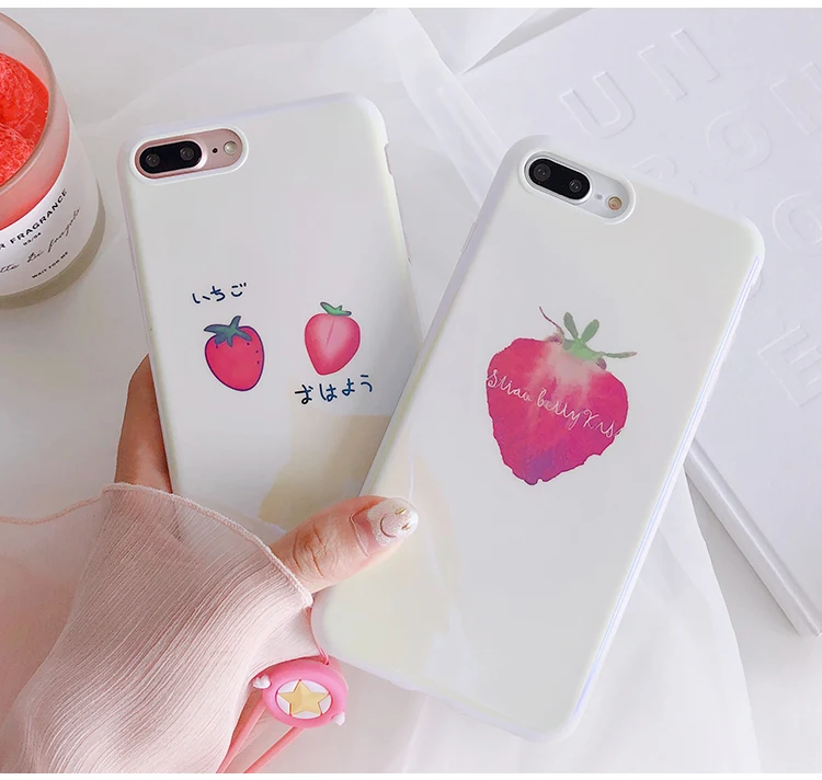 Простой чехол с клубникой для iPhone 7/8 plus + пленка из закаленного стекла 7 8 6 6s белый
