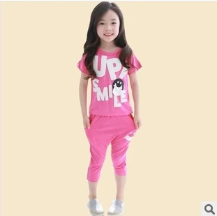 Free shipping 2014 children summer suit Short-sleeved cotton of the girls Children's wear new cuhk children's clothes | Мать и