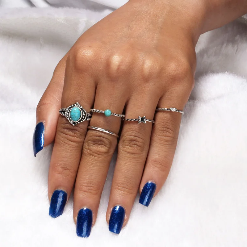 Женское кольцо с голубым камнем Anillos тибетская Серебряная бабочка ювелирный