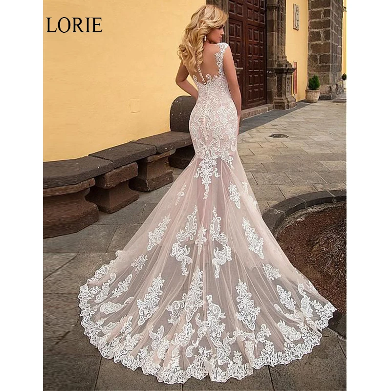 

LORIE Appliques Lace Mermaid Wedding Dresses Sleeveless Wedding Gowns Sweep Train vestido de noiva Custom robe de mariee
