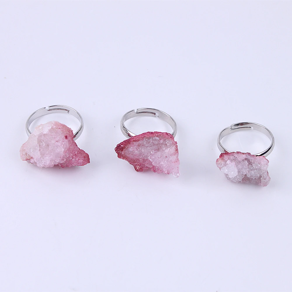 1 шт. agates кольцо geode натуральный кварцевый камень кластер Кристалл Регулируемые кольца палец суставное кольцо