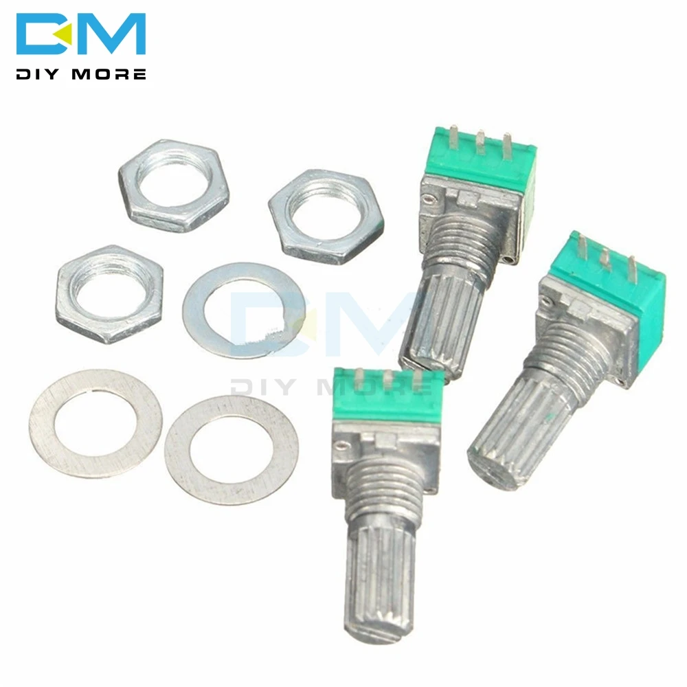 5 шт. роторный потенциометр B5K 10K 20K 50K 100K 500K Ohm 3 Pin P 6 мм рифленый вал одиночный