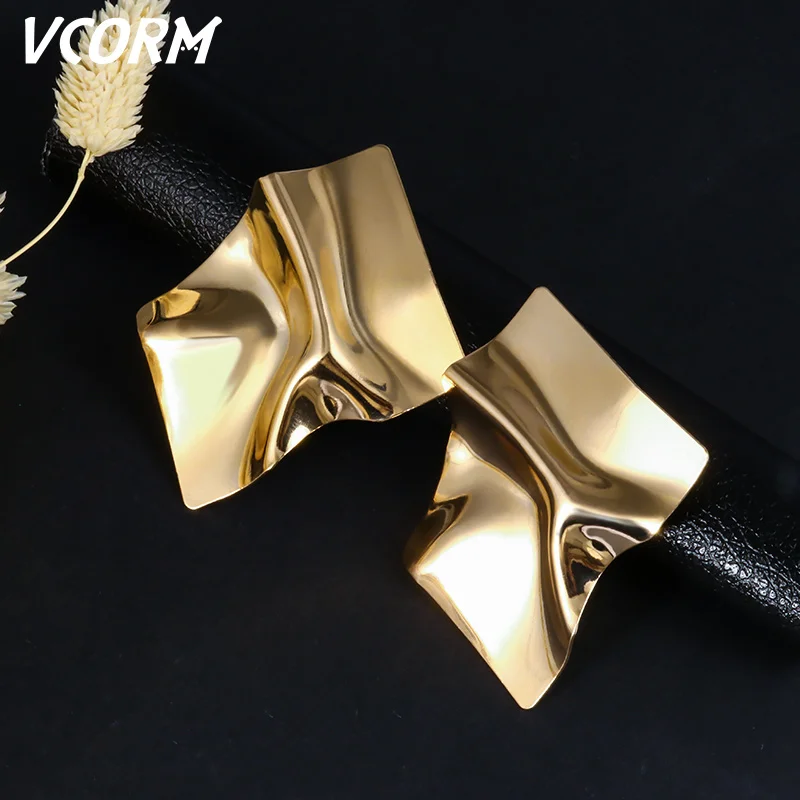 Новые винтажные золотые висячие серьги VCORM для женщин эффектные геометрические