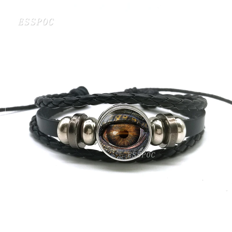 Мужской браслет Dragon Evil Eye черный кожаный в стиле панк с подвесками модные