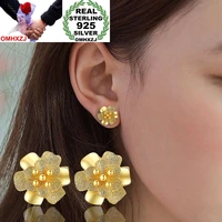 omhxzj wholesale personality fashion ol woman girl party wedding gift flower 925 sterling silver 18kt gold stud earrings ye142