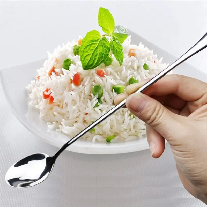 2Pcs Long Handle Stainless Steel Tea Coffee Ice Cream Sweet Taste Spoons Cutlery Flatware Cooking Tools Kitchen Accessories|long handle|tasting