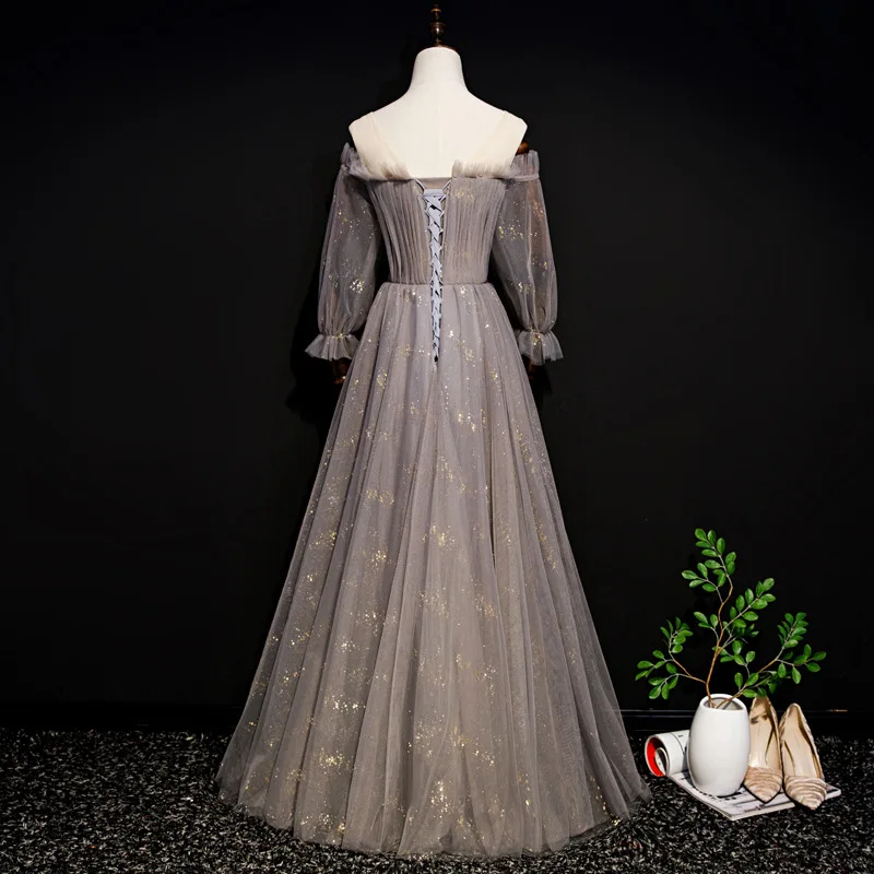 gece elbisesi Boat Neck Prom Dresses Floor Length Sexy Illusion Tulle Lace Fashion Luxury Evening Gowns Off The Shoulder Slim | Свадьбы и