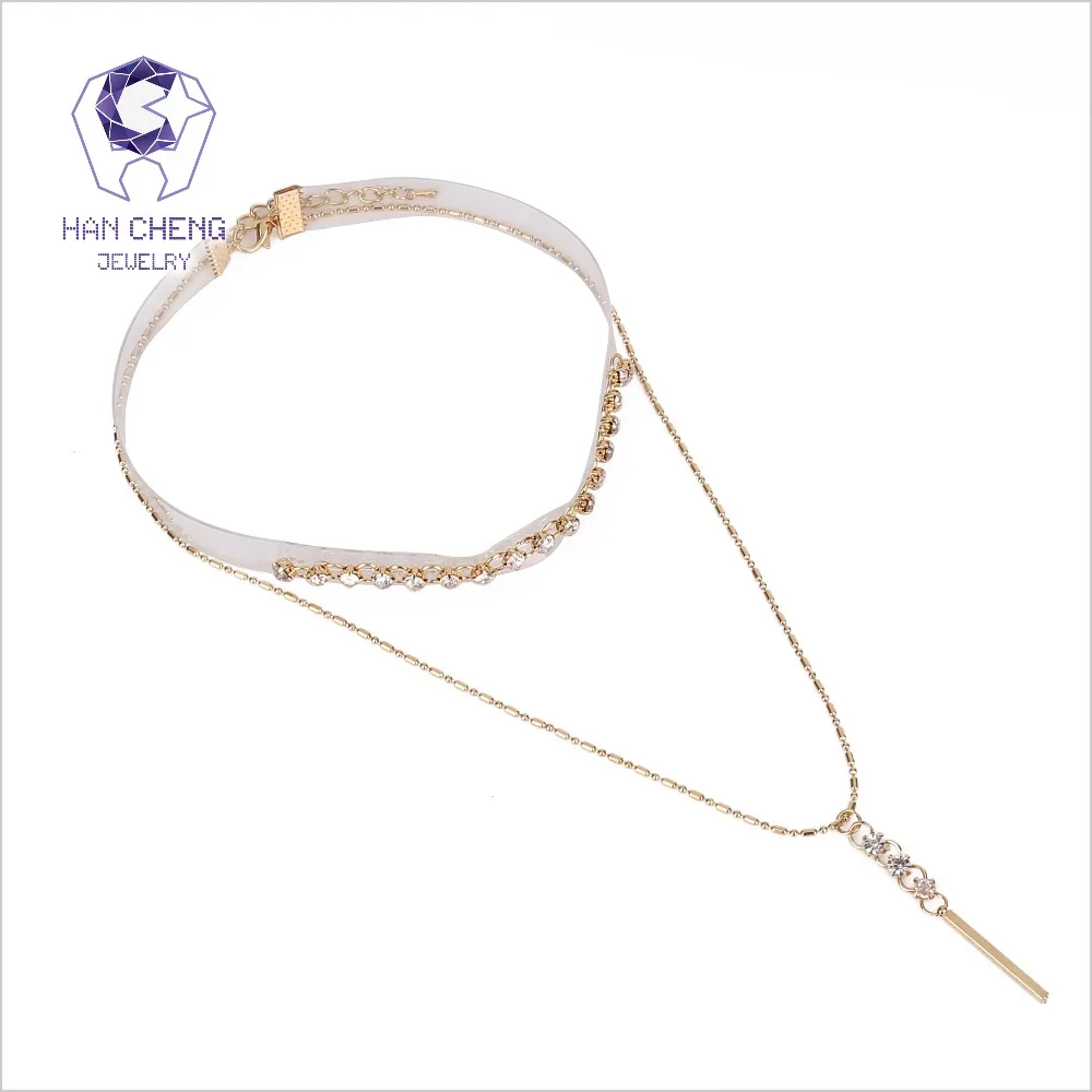 HanCheng Новое модное Двухслойное золотистое металлическое звено Стразы ожерелье