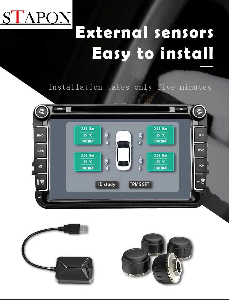 STAPON Android navigation external TPMS tire pressure monitor alarm system wireless transmission TA-4 | Автомобили и мотоциклы