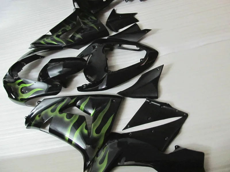 ABS пластик обтекатель комплект для Kawasaki Ninja ZX10R 06 07 зеленое пламя черное Мотоцикл