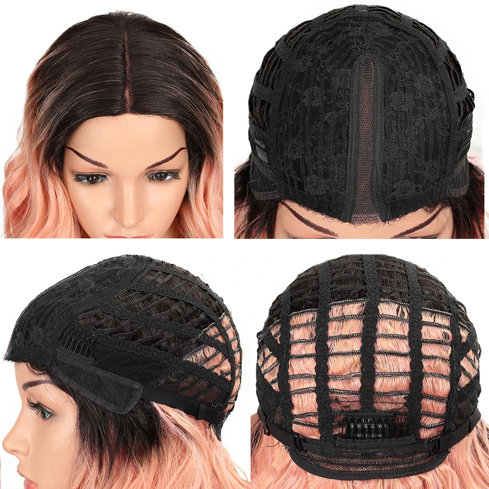 

MAGIC Hair 14"Inch Ombre Pink Wavy Wigs lace front Hair Synthetic Lace Wigs for Black Women Wave Wig High Temperature Fiber Hair