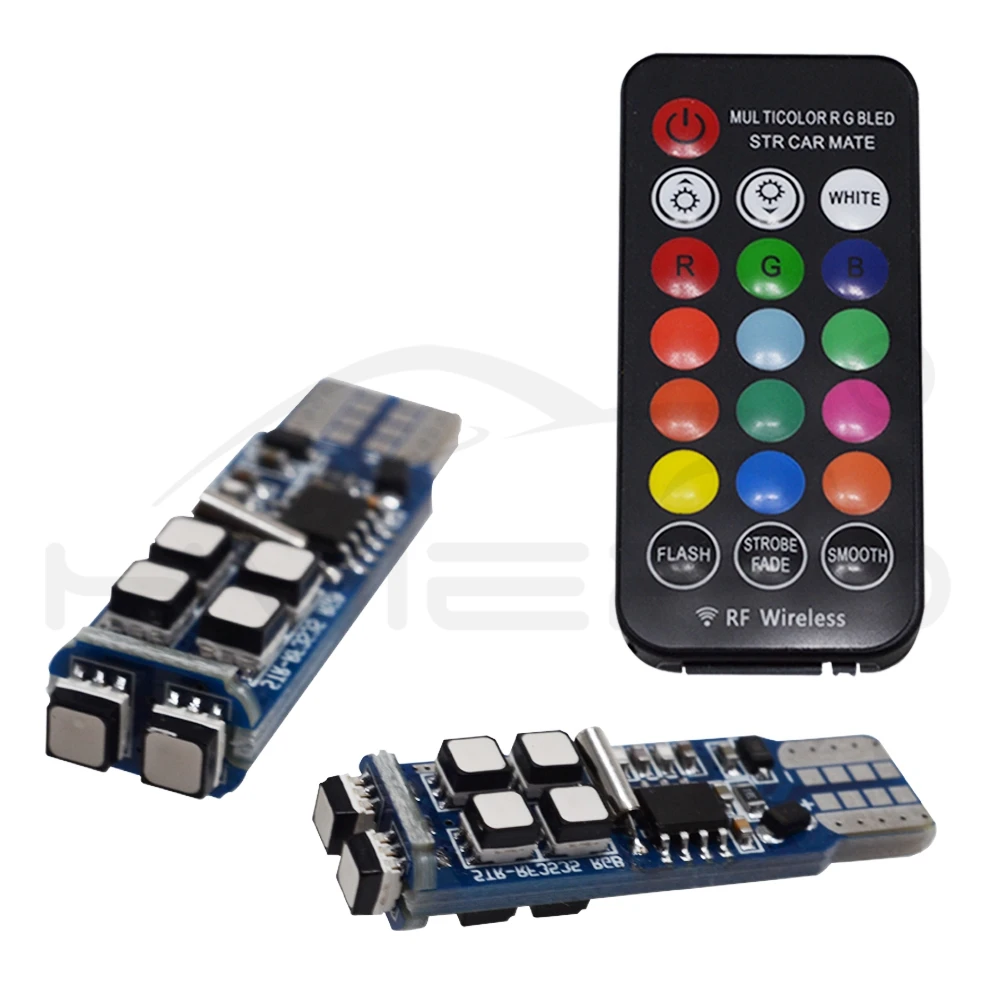 T10 W5W RF Управление RGB светодиодный чтение светильник RGB T10 светодиодный 194 168 автомобильный габаритный фонарь номерного знака светильник позиции купольный светильник AC/DC 12V