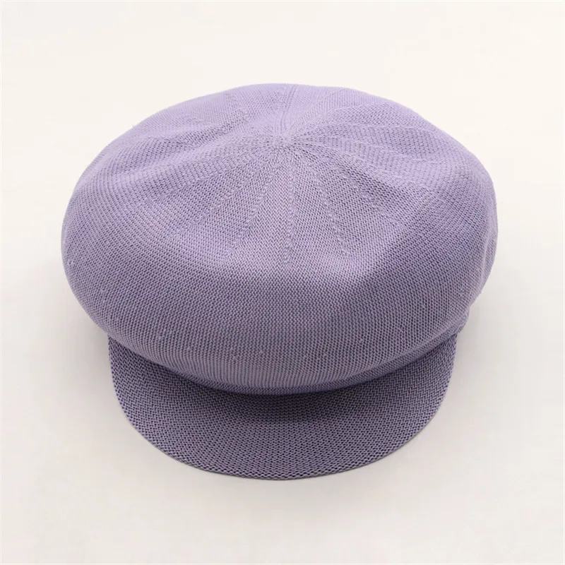 Light Purple DOUBCHOW Для женщин летние дышащие вязаный Французский береты с шапка с козырьком шляпа Девичья Baret шапочка Кепки плоская шляпа - Цвет: Light Purple