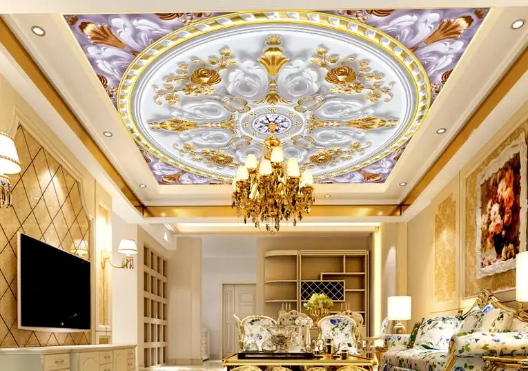 Большой роскошный 3d обои потолок Королевский рельефный узор Фотообои|photo wall murals|3d