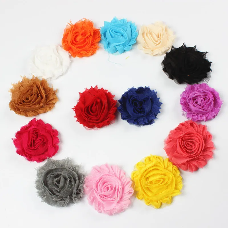 

10pcs/lot 15colors Fashion Chic Shabby Chiffon Flowers For Baby Hair Accessories 3D Frayed Fabric Flowers For Girl Headbands