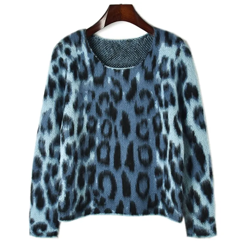 Mohair Knitted Sweater 2018 Winter Fashion Sexy Leopard luxury sweater mujer Women Long Sleeve Pullover Warm femme hiver | Женская