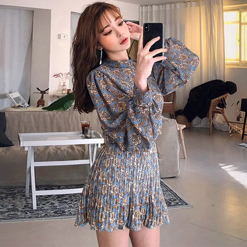 BLLOCUE женский ретро-костюм из двух предметов с милым цветочным принтом 2019 Летний