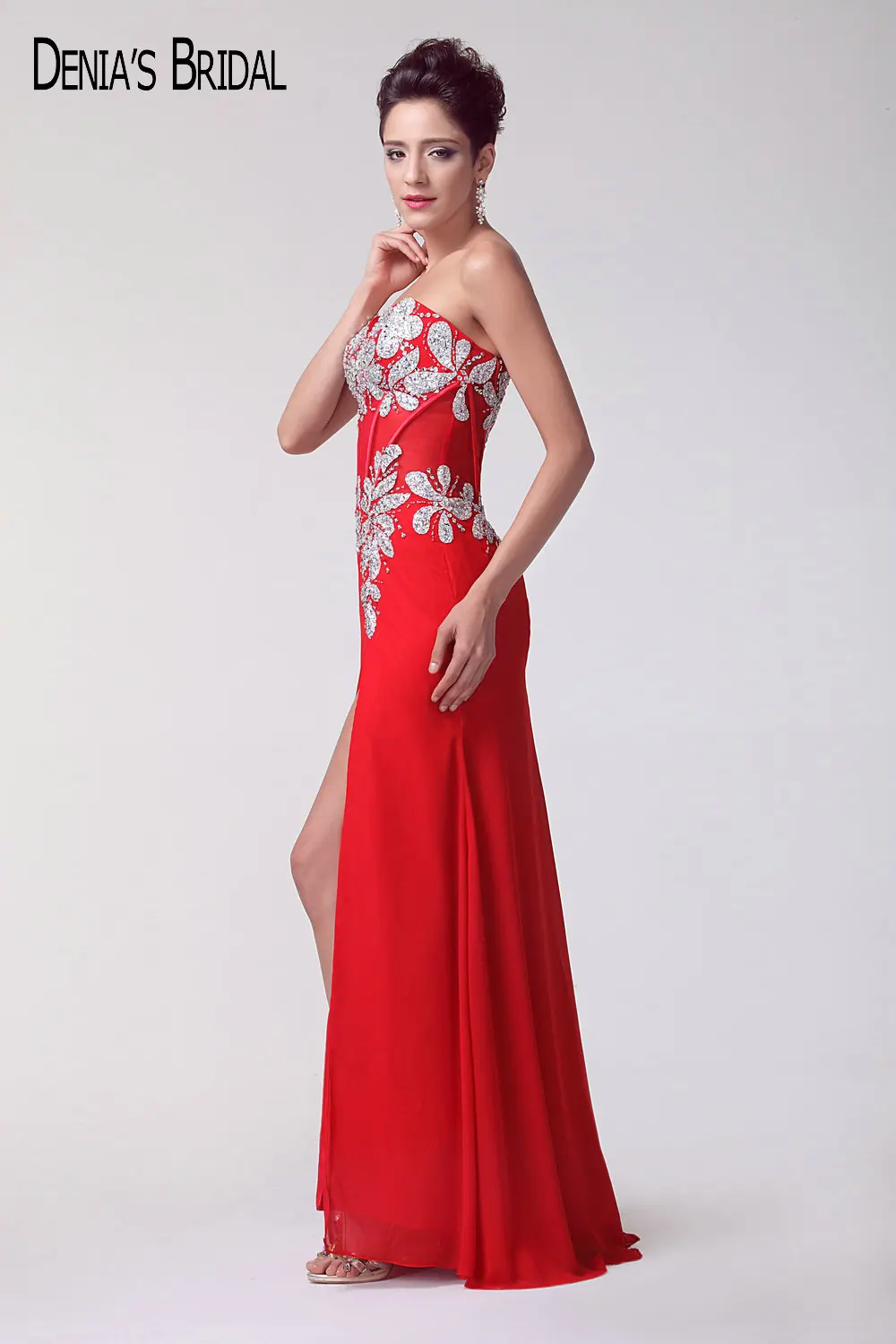 2017 реальные изображения красное милое вечернее платье без рукавов с бусинами