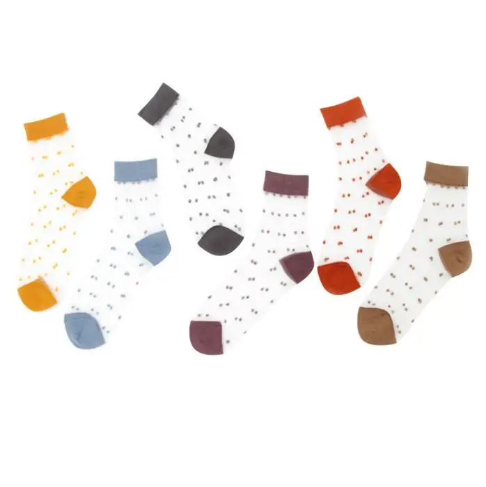 Носки женские хлопковые прозрачные в японском стиле ретро с волнистыми цветными