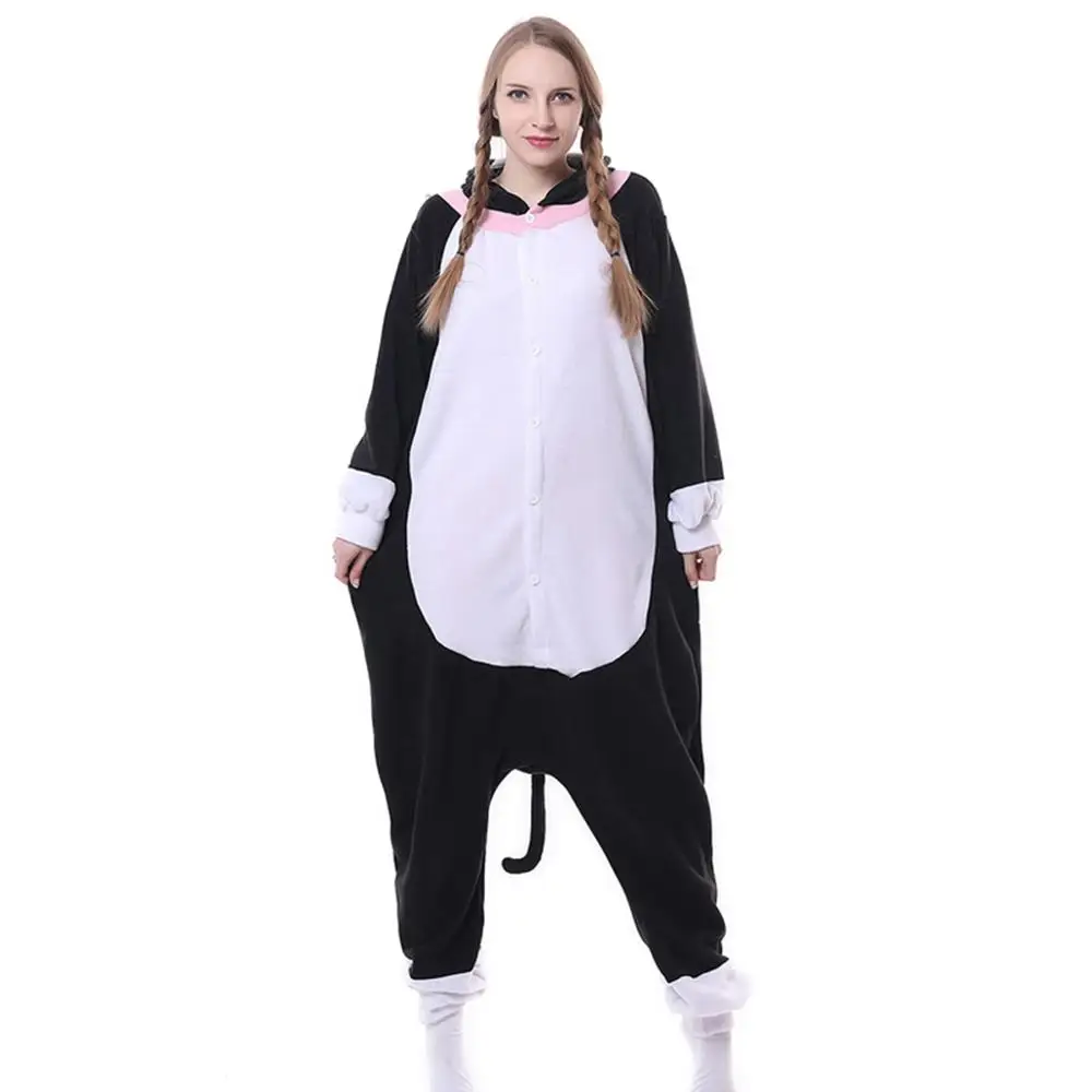 Полярный флис Взрослые Унисекс Белый лицо Черный кот мультфильм животных