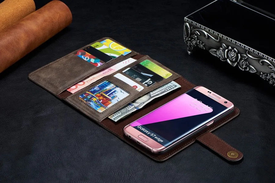 Двойной материал PU с кошельком из натуральной кожи флип чехол для Samsung Galaxy S7 Edge S8 S9