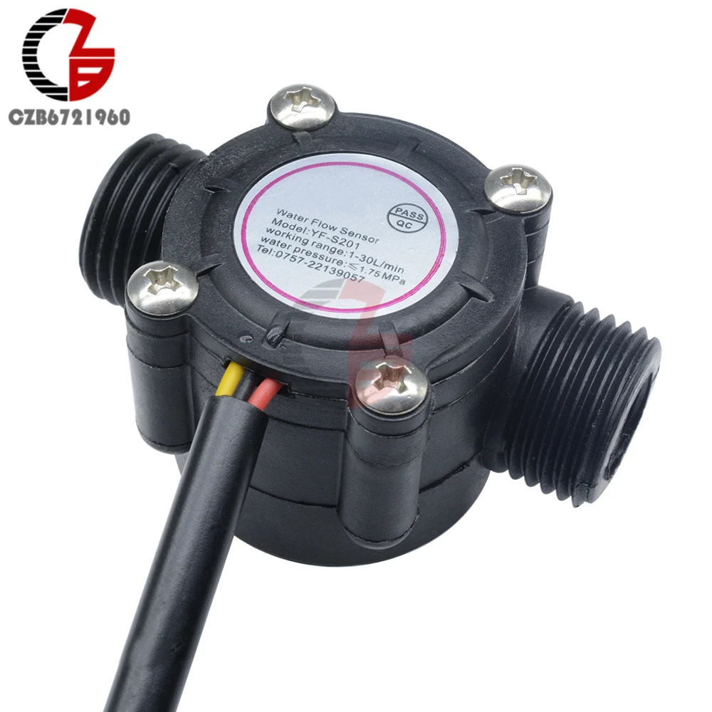 

12V Water Flow Sensor DC 5-18V Flowmeter Hall Flow Sensor Water Control Liquid Flow Sensor Switch 1-30L/min 2.0MPa YF-S201