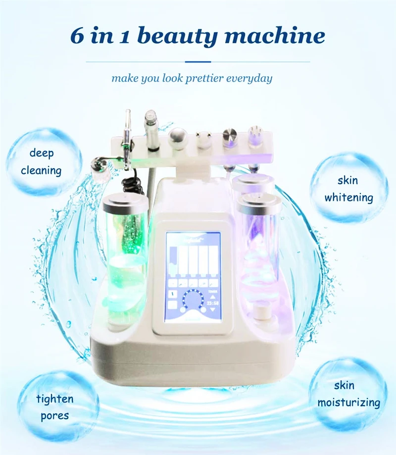 6 в 1 Гидра дермабразия Aqua Peel чистый уход за кожей био светильник RF вакуумная Очистка лица Гидро Вода кислородная струя очистка машина