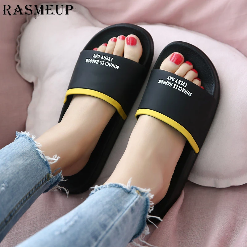 RASMEUP/женские шлепанцы на плоской подошве; женские пляжные вьетнамки; коллекция года; Летние повседневные Нескользящие домашние удобные дамские Тапочки обувь
