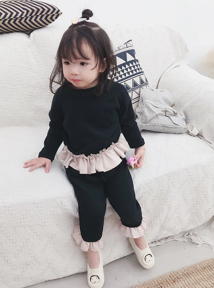 2PCS girls winter velvet clothing set kids thick patchwork hoodies and warm pant baby black red casual clothes children 2-7T | Детская