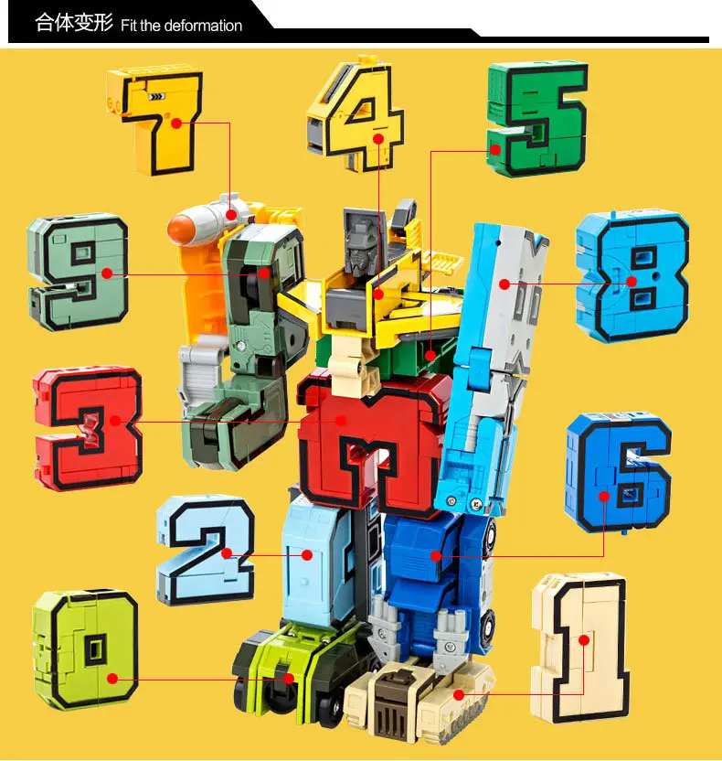 10 in 1 DIY Numberl Robot Deformation Car Helicopter Action Transformation Plane Educational Toys Gift for Kids Brinquedos | Игрушки и
