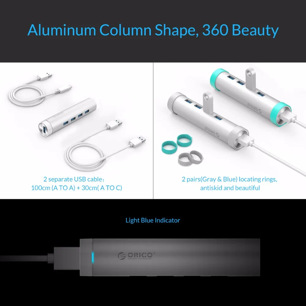 ORICO USB C концентратор 4 порта USB3.0 расширения типа с кабелем и A для Mac/Windows/Linux |
