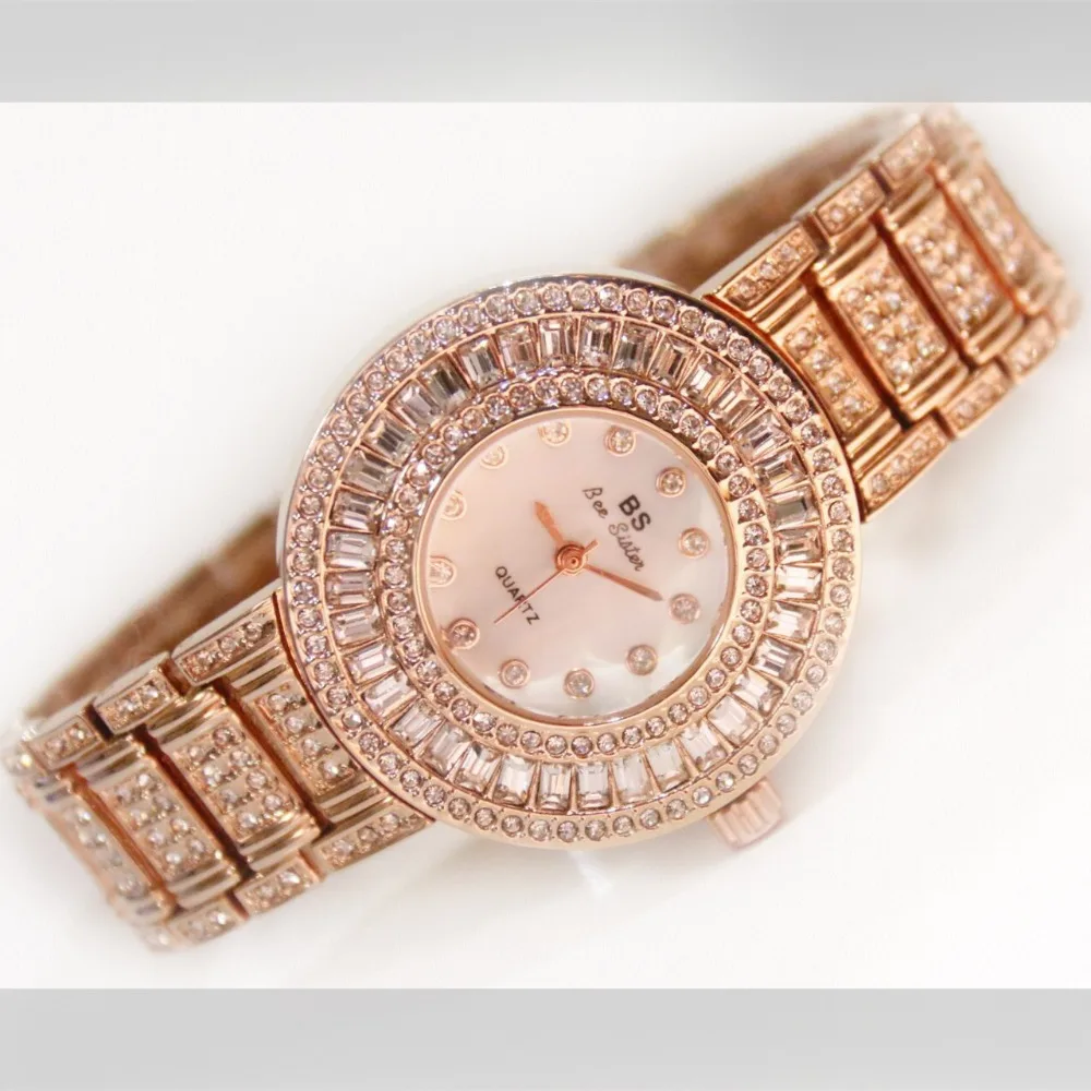 2017 Роскошные брендовые кварцевые часы женские золотые стальные часы-браслет 30 м