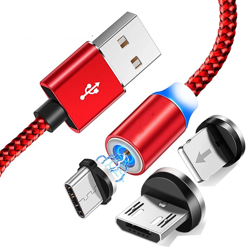 Нейлоновые магнитные зарядные кабели с подсветкой кабель Micro USB Type-C для iPhone 7 8 X
