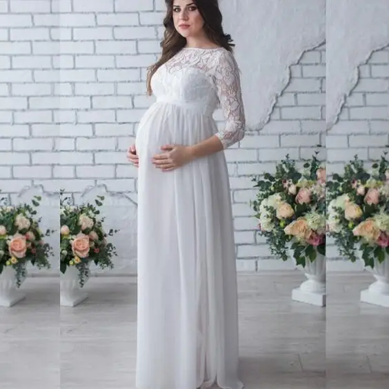 Одежда для беременных платье женщин праздничное кружевная длинная одежда фото