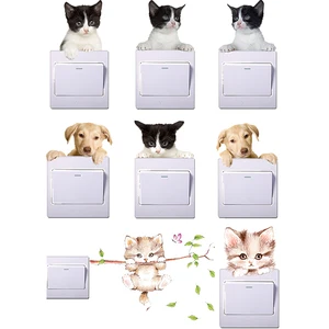 3d яркий эффект, переключатель светильник для кошек и собак, настенные наклейки для детской комнаты, кабинета, украшение для дома, ПВХ наклейки на стену с животными, роспись своими руками, искусство